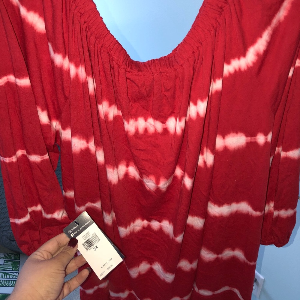Red and white off shoulder shirt